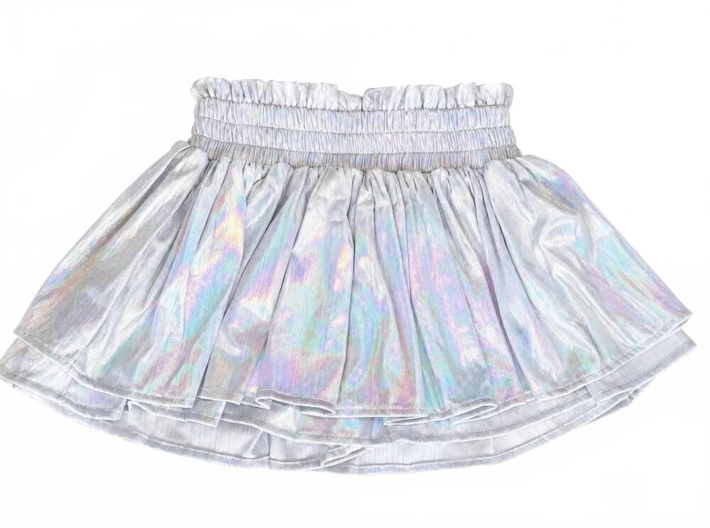 NEW TWEENSTYLE girls plisse shine skort in metallic silver